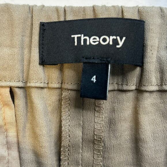 Theory women's Trecca brown linen blend cropped pull on mid rise pants size 4 - Picture 6 of 8